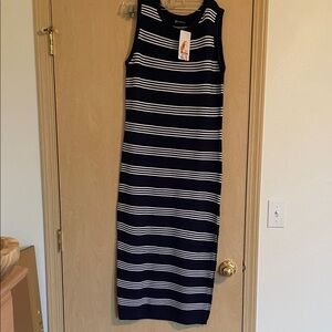 Striped Sleeveless Dress - Navy and White